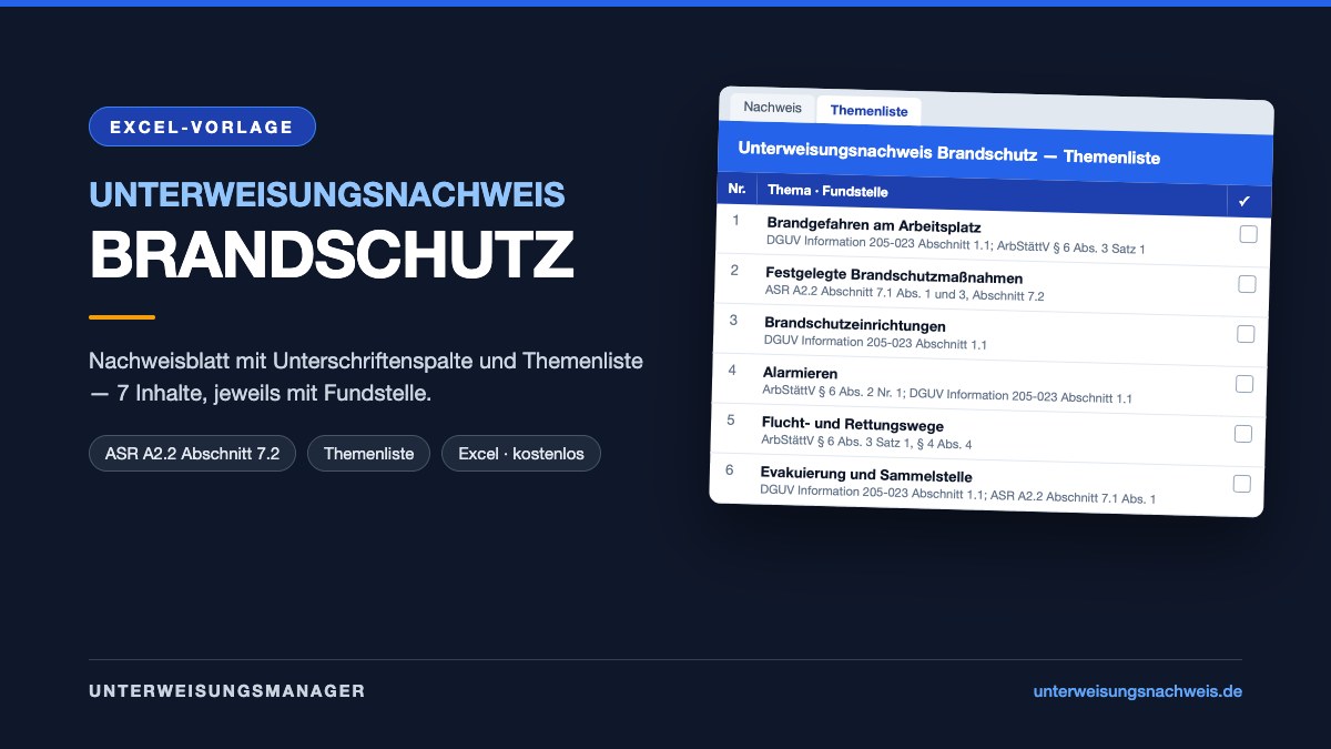 Vorschau: Unterweisungsnachweis Brandschutz (Excel)