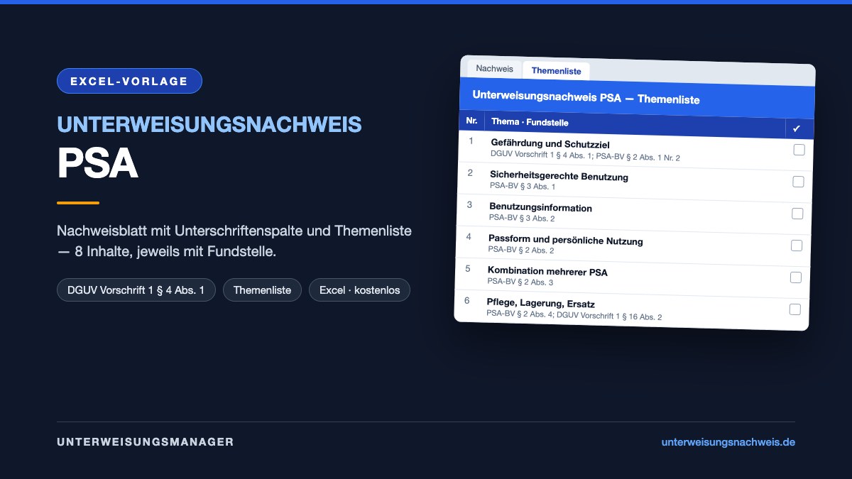 Vorschau: Unterweisungsnachweis PSA (Excel)